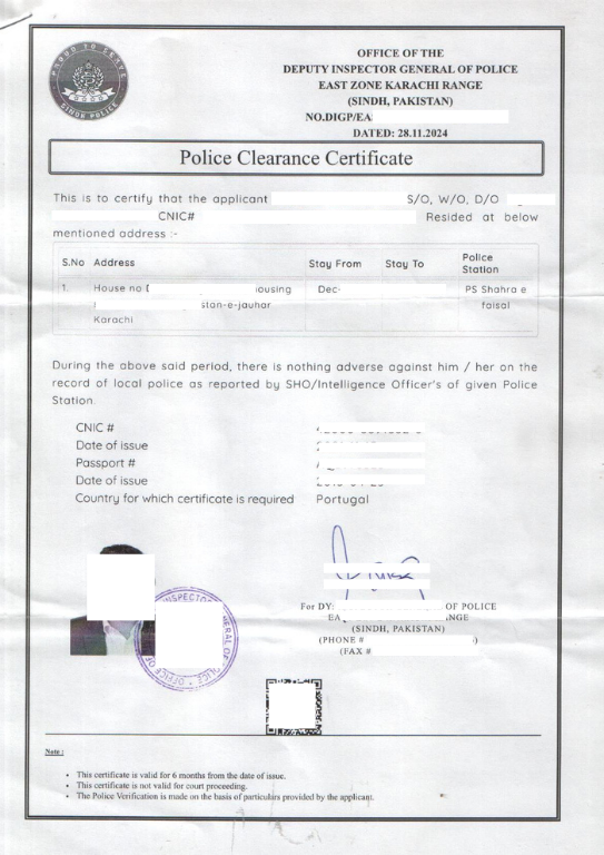 Police character certificate from karachi online